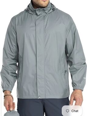 Men's Hooded Packable Raincoat in Light Gray